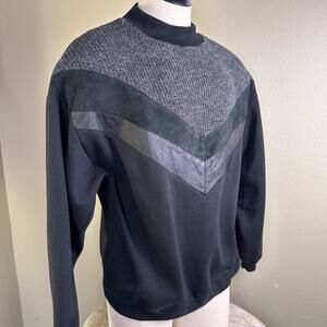 Bachrach Vintage Sweater Men XL Black real leather, suede , wool blend 1980s